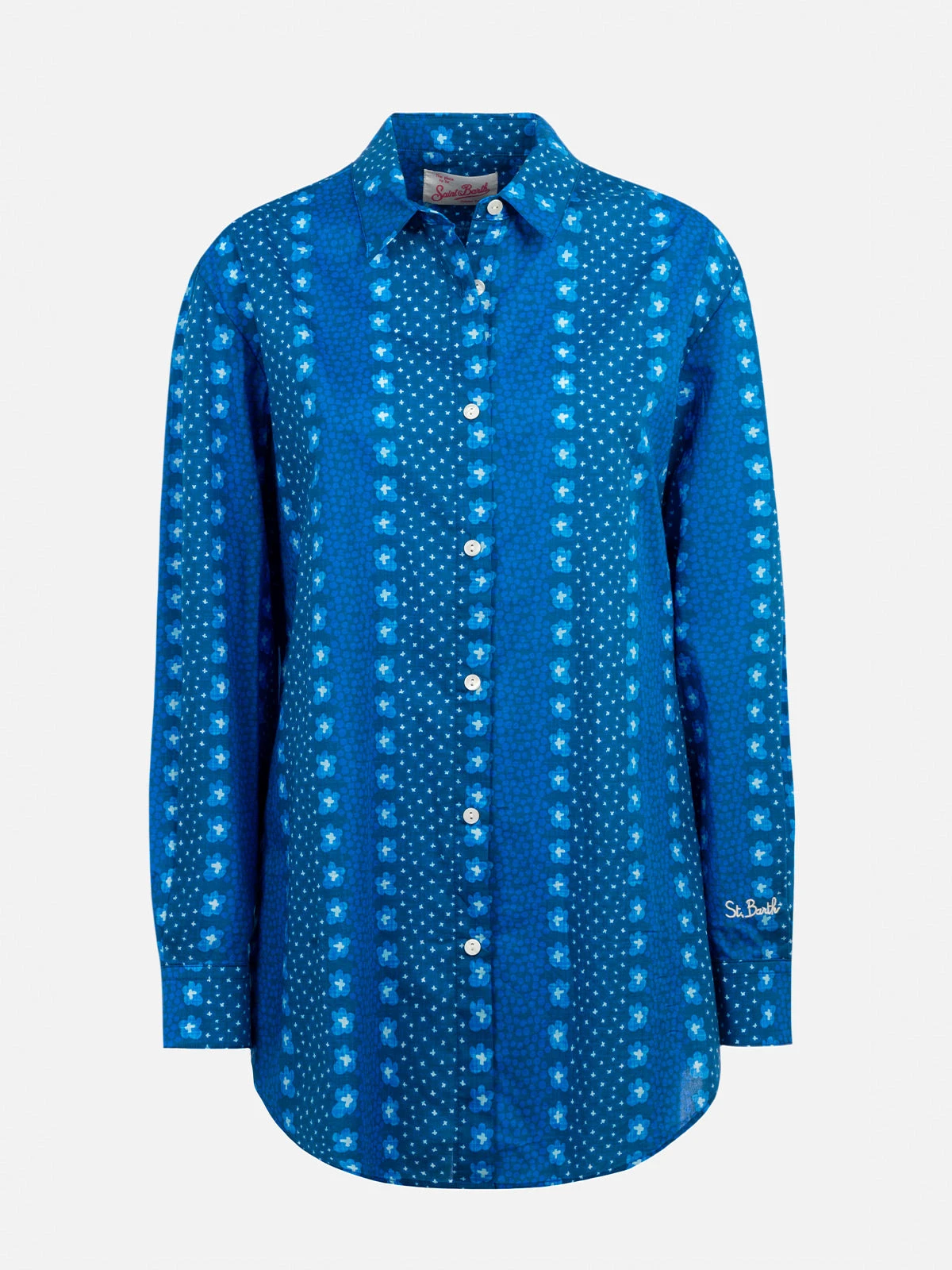 MC2 Saint Barth Woman Cotton Shirt Brigitte With Indigo Flower Print 7 MC2 Saint Barth Woman Cotton Shirt Brigitte With Indigo Flower Print - Image 5