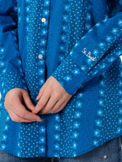 MC2 Saint Barth Woman Cotton Shirt Brigitte With Indigo Flower Print 11 MC2 Saint Barth Woman Cotton Shirt Brigitte With Indigo Flower Print -MC2 Saint Barth Shop UID BRIG00103914F WOMAN SHIRT BLUE 02