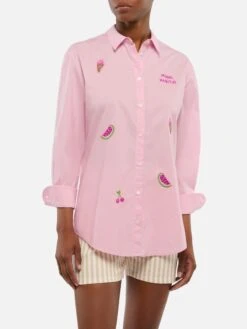 MC2 Saint Barth Brigitte Striped-print Cotton Shirt With Miami Habituè Embroidery