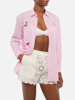 MC2 Saint Barth Brigitte Striped-print Cotton Shirt With Saint Barth Habituè Embroidery