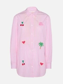 MC2 Saint Barth Brigitte Striped-print Cotton Shirt With Saint Barth Habituè Embroidery -MC2 Saint Barth Shop UID BRIG00104186H WOMAN SHIRT PINK STRIPES MC2 5