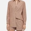 MC2 Saint Barth Brigitte Striped-print Cotton Shirt With Saint Barth Beach Club Embroidery -MC2 Saint Barth Shop UID BRIG00106110H WOMAN SHIRT BROWN STRIPES MC2 1