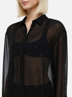 MC2 Saint Barth Brigitte Black Georgette Shirt With Rhinestone Embellishments -MC2 Saint Barth Shop UID BRIG00106326H WOMAN SHIRT BLACK 0 0 20250320114115 2