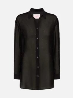 MC2 Saint Barth Brigitte Black Georgette Shirt With Rhinestone Embellishments -MC2 Saint Barth Shop UID BRIG00106326H WOMAN SHIRT BLACK 0 0 20250320120001 5