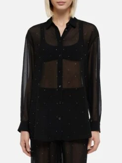 MC2 Saint Barth Brigitte Black Georgette Shirt With Rhinestone Embellishments