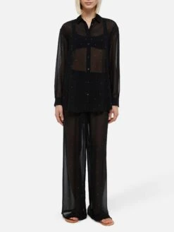 MC2 Saint Barth Brigitte Black Georgette Shirt With Rhinestone Embellishments -MC2 Saint Barth Shop UID BRIG00106326H WOMAN SHIRT BLACK 0 0 20250320123502 4