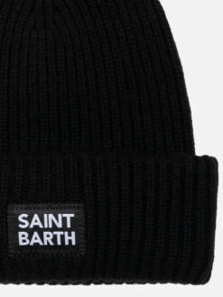 MC2 Saint Barth Kid Black Ribbed Beanie Berry With Saint Barth Patch -MC2 Saint Barth Shop UID BRR000101432G ACCESSORY HAT BLACK SAINT BEACH 20240913163500 03