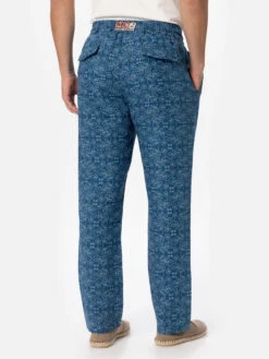 MC2 Saint Barth Man Printed Linen Calais Pants With Drawstring -MC2 Saint Barth Shop UID CAA000100777F MAN PANT BLUE LINEN 20241118173500 05