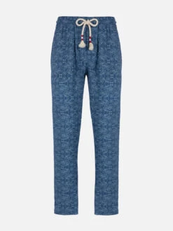MC2 Saint Barth Man Printed Linen Calais Pants With Drawstring -MC2 Saint Barth Shop UID CAA000100777F MAN PANT BLUE LINEN 01