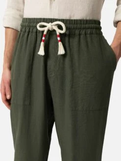 MC2 Saint Barth Military Green Linen Pants Calais With Drawstring -MC2 Saint Barth Shop UID CAA000101189H MAN PANT GREEN 20250304173500 03