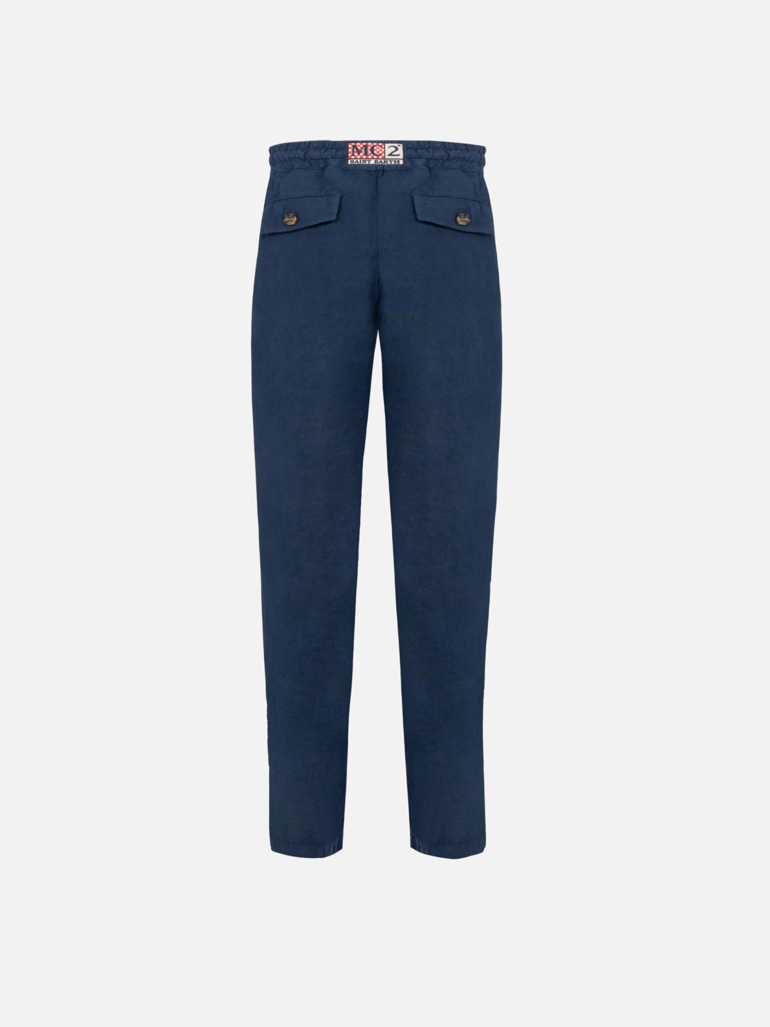 MC2 Saint Barth Calais Jr Navy Blue Linen Pants With Drawstring 4 MC2 Saint Barth Calais Jr Navy Blue Linen Pants With Drawstring - Image 2