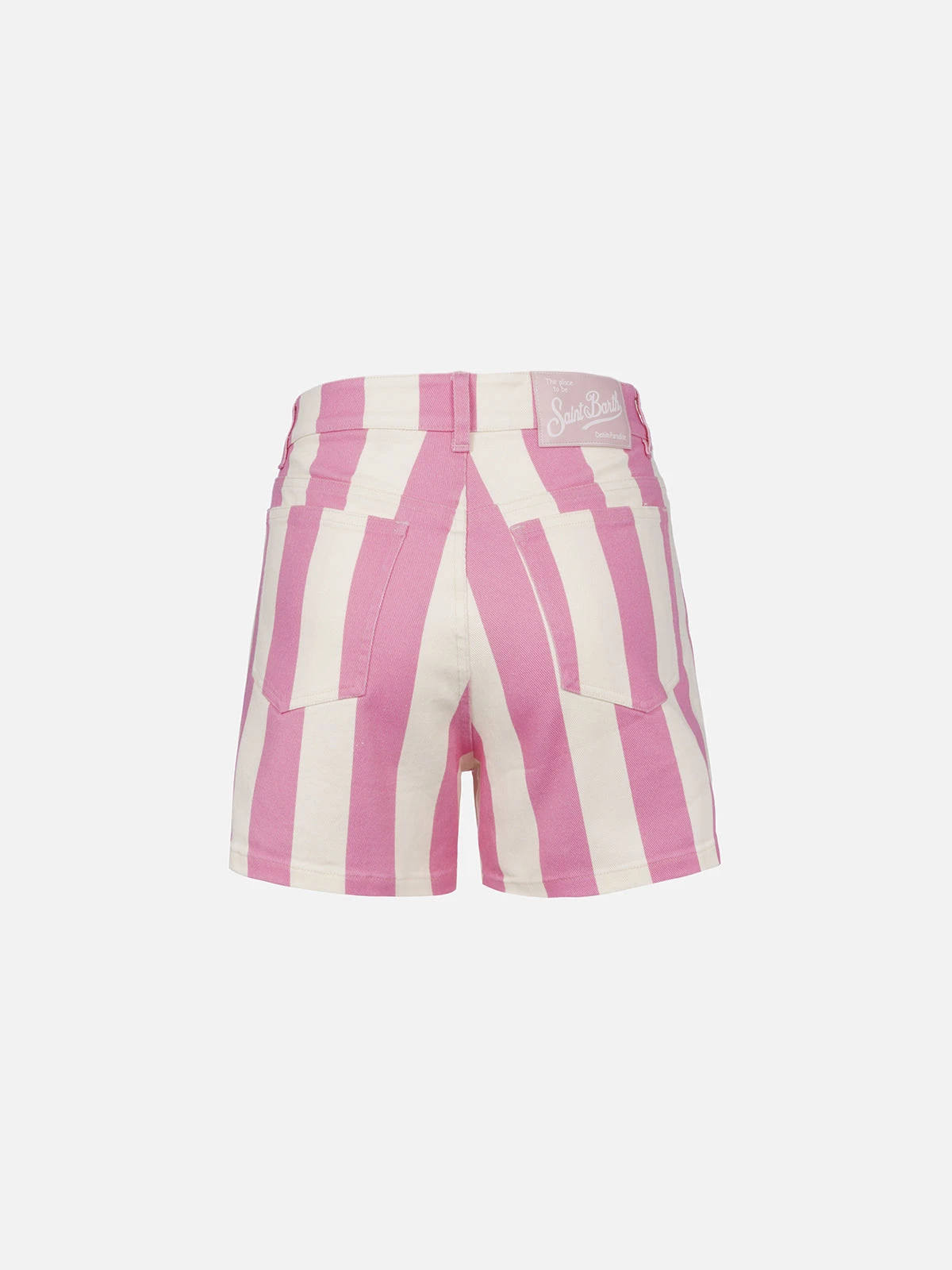 MC2 Saint Barth Woman Pink Striped Print Denim Bermuda Cancun 6 MC2 Saint Barth Woman Pink Striped Print Denim Bermuda Cancun - Image 4
