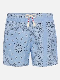 MC2 Saint Barth Mid-length Swim-shorts Caprese With Sky Blue Bandanna Print