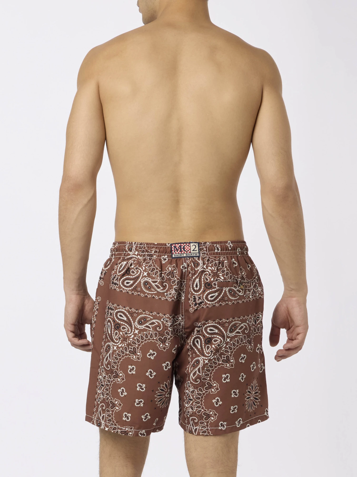 MC2 Saint Barth Man Swim Shorts With Brown Bandanna Print 6 MC2 Saint Barth Man Swim Shorts With Brown Bandanna Print - Image 4