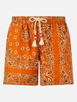 MC2 Saint Barth Man Swim Shorts With Orange Bandanna Print
