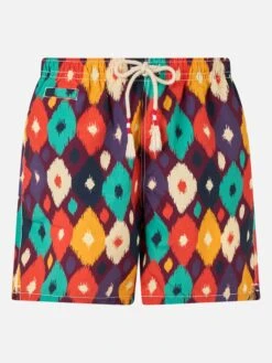 MC2 Saint Barth Man Mid-length Multicolor Ikat Swim-shorts Caprese