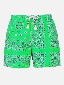 MC2 Saint Barth Man Swim Shorts With Green Bandanna Print