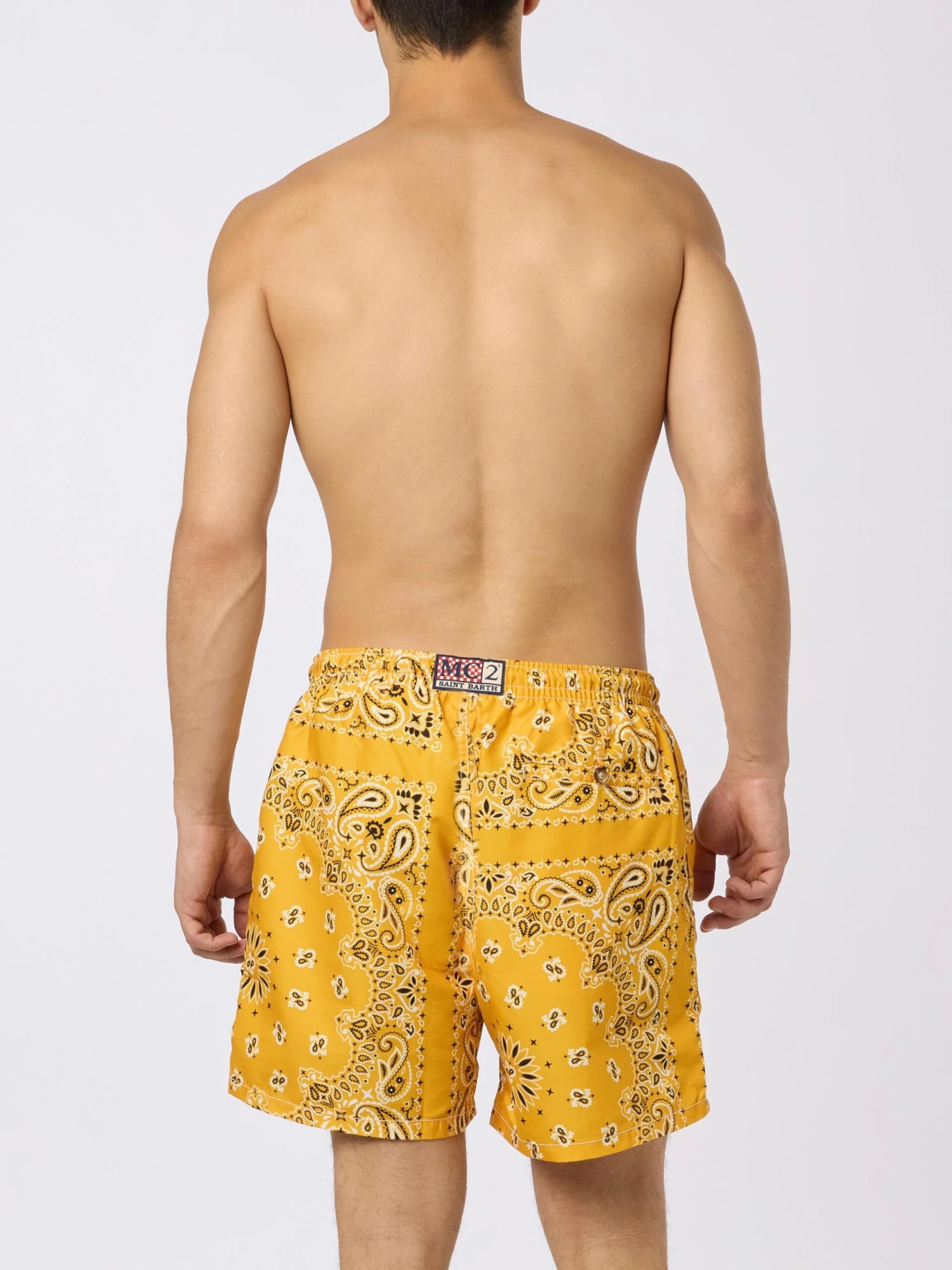 MC2 Saint Barth Man Swim Shorts With Ochre Bandanna Print 6 MC2 Saint Barth Man Swim Shorts With Ochre Bandanna Print - Image 4