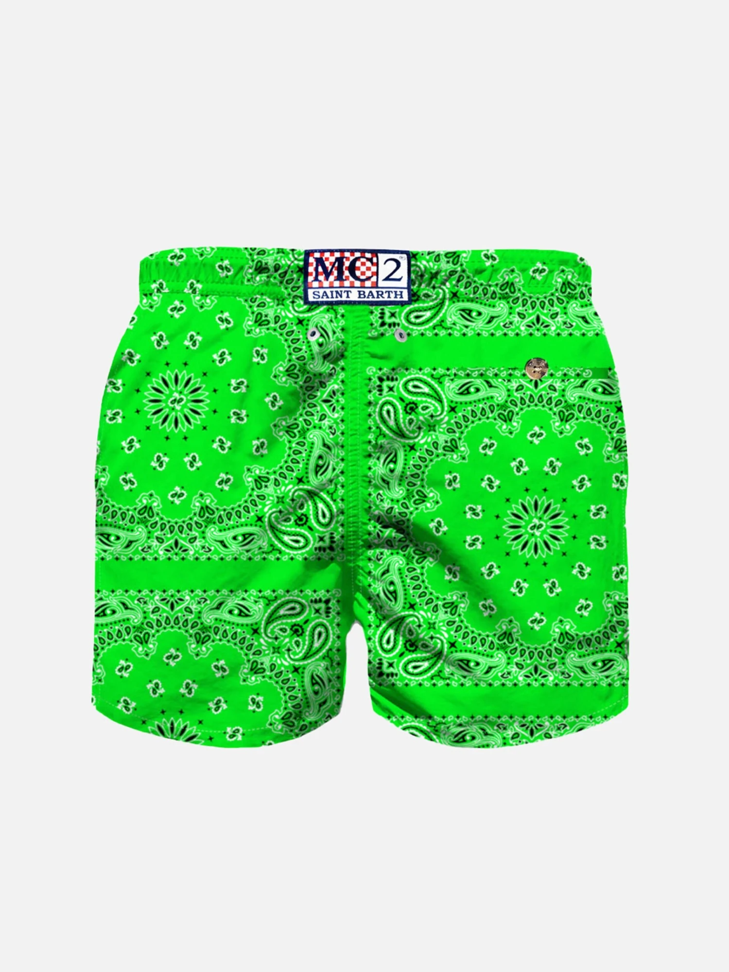 MC2 Saint Barth Boy Fluo Green Swim Shorts With Bandanna Print 4 MC2 Saint Barth Boy Fluo Green Swim Shorts With Bandanna Print - Image 2