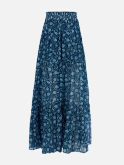 MC2 Saint Barth Woman Silk Voile Pleated Long Skirt Cheyenne -MC2 Saint Barth Shop UID CHN00105064F WOMAN SKIRT BLUE SILK 01