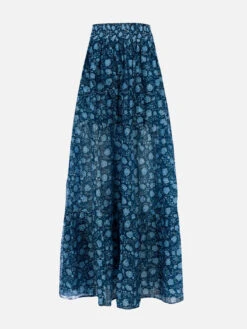 MC2 Saint Barth Woman Silk Voile Pleated Long Skirt Cheyenne -MC2 Saint Barth Shop UID CHN00105064F WOMAN SKIRT BLUE SILK 02