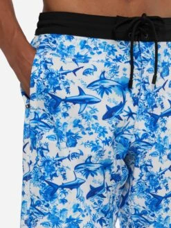 MC2 Saint Barth Comfort Surf Swim Shorts With Sharks Print | AI CO-CREATED DESIGN BY RICKDICK - POWERED BY RED-EYE -MC2 Saint Barth Shop UID COM000201024H MAN SWIMSHORT WHITE TOILEDEJOUY AIBYRICKDICK 20250704170012 2