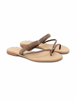 MC2 Saint Barth Cora Flat Sandals With Toe Ring And Brown Rhinestones