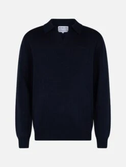 MC2 Saint Barth Man Navy Blue Cashmere Blend Polo Collar Sweater Covent -MC2 Saint Barth Shop UID COV000200010G MAN KNITWEAR BLUE 20240917123501 1