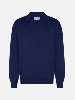MC2 Saint Barth Man Navy Blue Pure Cashmere Polo Sweater Covent -MC2 Saint Barth Shop UID COV000300096G MAN KNITWEAR BLUENAVY 01