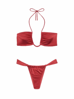 MC2 Saint Barth Noelle Shimmer Brick Red Cheekiest Swim Briefs - Dahlia Shimmer Brick Red Bandeau Top