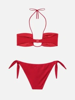 MC2 Saint Barth Shimmer Brick Red Bandeau Bikini Dhalia Yali -MC2 Saint Barth Shop UID DAH000200147H WOMAN TOPBIKINI RED PLAINCOLOR 0 UID YAL000100147H WOMAN BOTTOMBIKINI RED PLAIN.COLOR 2