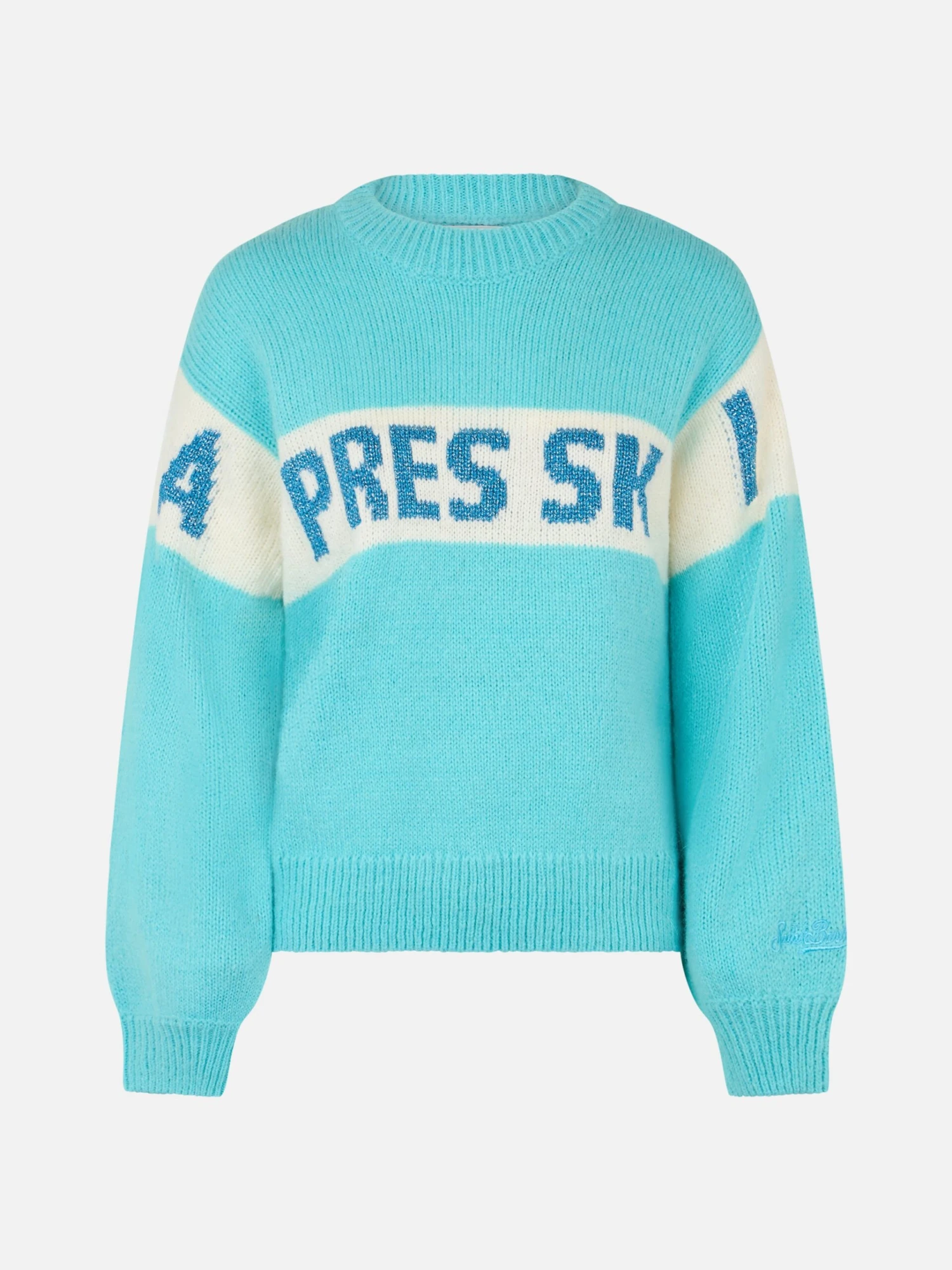 MC2 Saint Barth Woman Light Blue Sweater Danya With Apres Ski Print 6 MC2 Saint Barth Woman Light Blue Sweater Danya With Apres Ski Print - Image 4