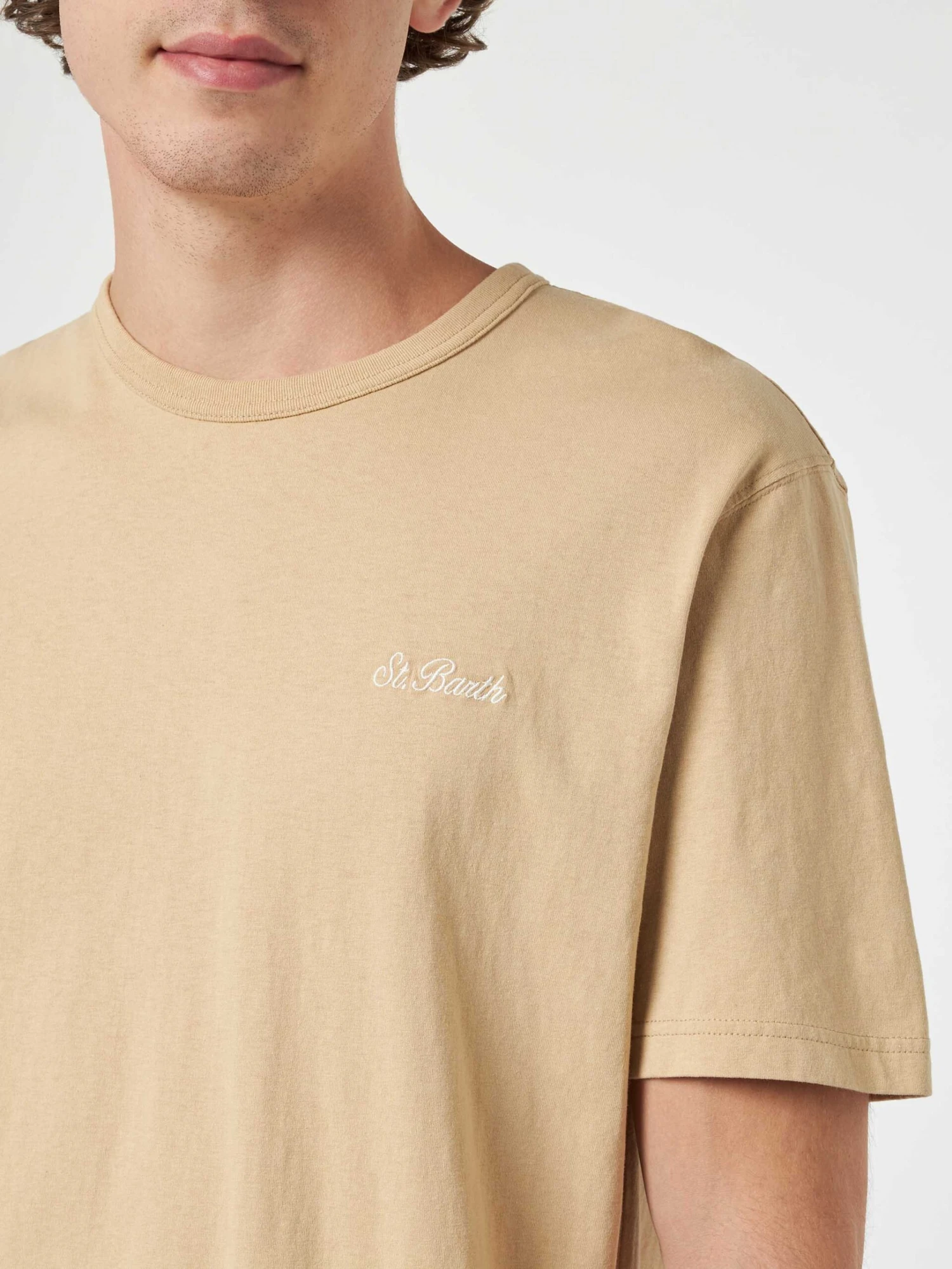 MC2 Saint Barth Man Beige Cotton Jersey T-shirt Dover With St. Barth Embroidery 3 MC2 Saint Barth Man Beige Cotton Jersey T-shirt Dover With St. Barth Embroidery