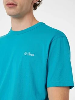 MC2 Saint Barth Man Teal Cotton Jersey T-shirt Dover With St. Barth Embroidery