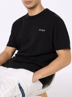 MC2 Saint Barth Man Black Cotton Jersey T-shirt Dover With St. Barth Embroidery