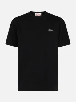 MC2 Saint Barth Man Black Cotton Jersey T-shirt Dover With St. Barth Embroidery -MC2 Saint Barth Shop UID DOV000101338F MAN T SHIRT BLACK 1