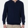 MC2 Saint Barth Man Navy Blue Cashmere Blend Ribbed Sweater Downing With Buttoned Collar