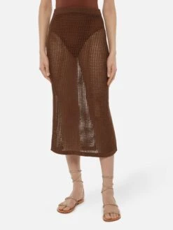 MC2 Saint Barth Darline Brown Crochet Midi Skirt