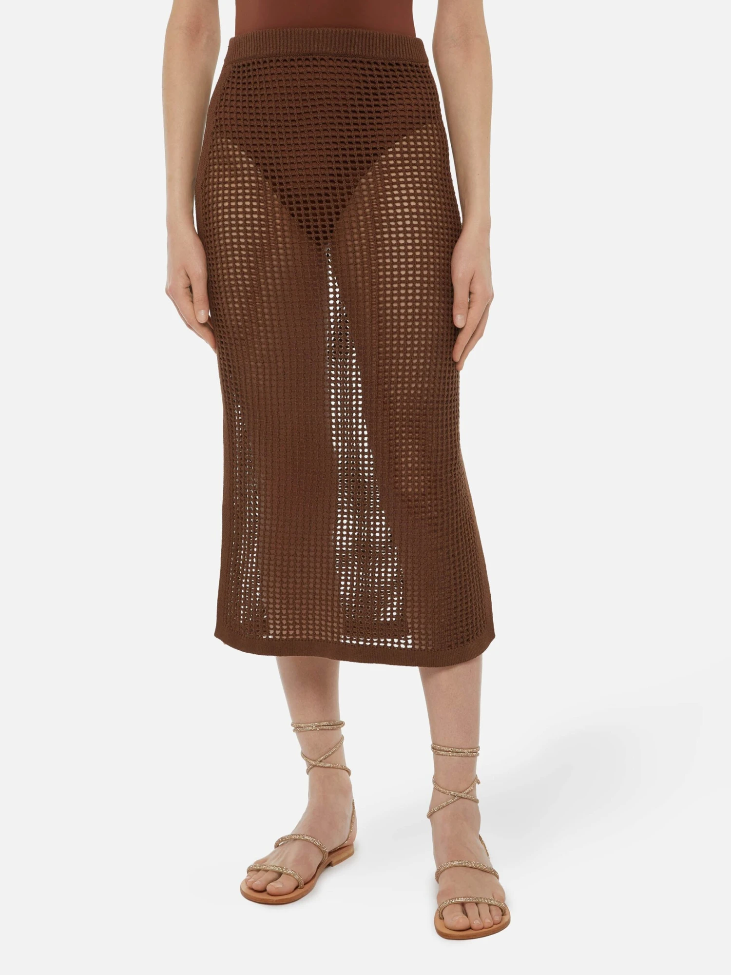 MC2 Saint Barth Darline Brown Crochet Midi Skirt