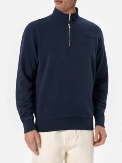 MC2 Saint Barth Man Navy Blue Half Zipped Sweatshirt Dunkan With St. Barth Embroidery -MC2 Saint Barth Shop UID DUNK000100315G MAN SWEATSHIRT BLUE SPORTCLUB 01
