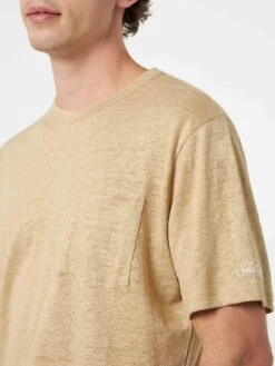MC2 Saint Barth Man Beige Linen Jersey T-shirt Ecstasea With Pocket