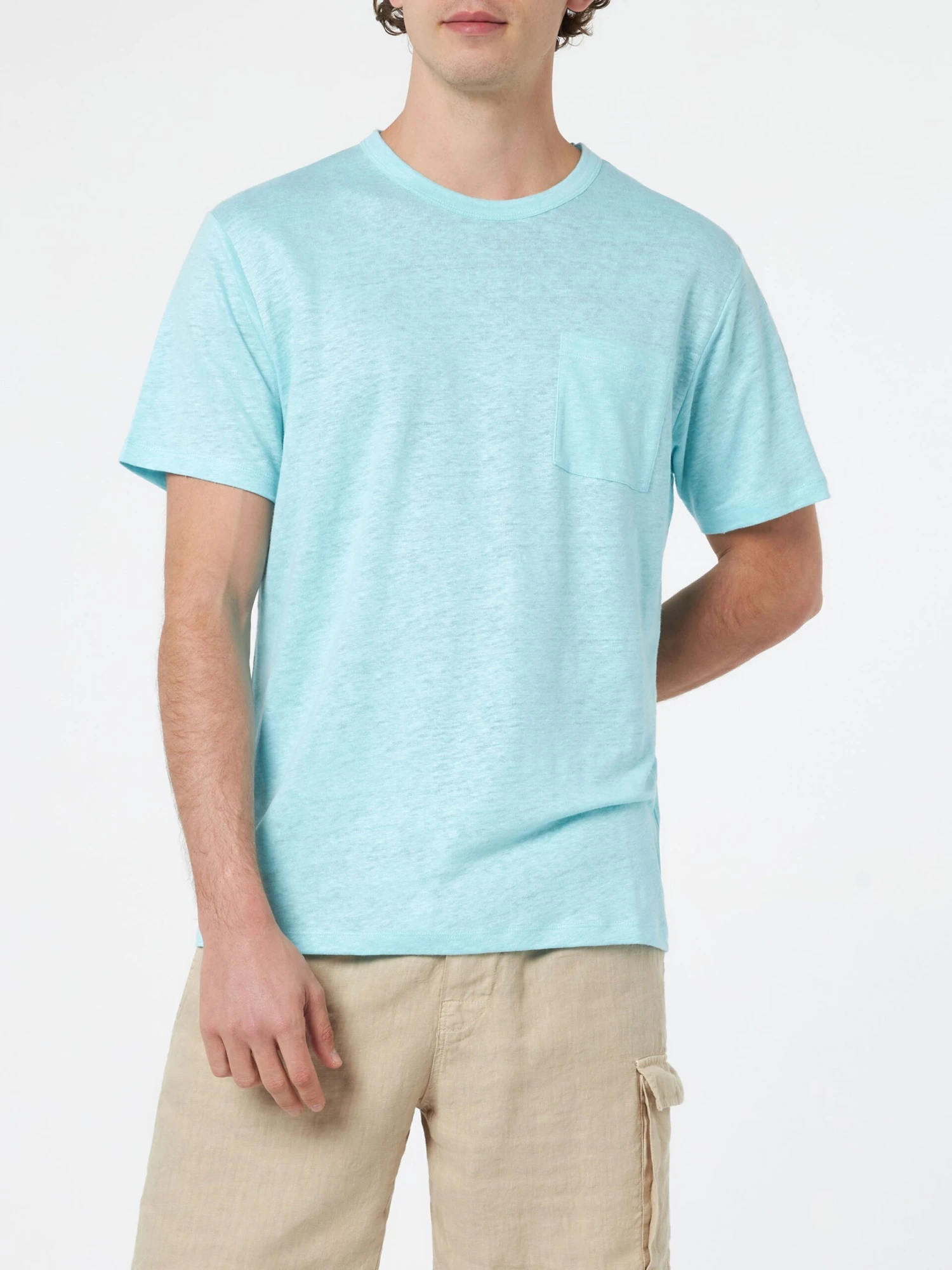 MC2 Saint Barth Man Water Green Linen Jersey T-shirt Ecstasea With Pocket 4 MC2 Saint Barth Man Water Green Linen Jersey T-shirt Ecstasea With Pocket - Image 2