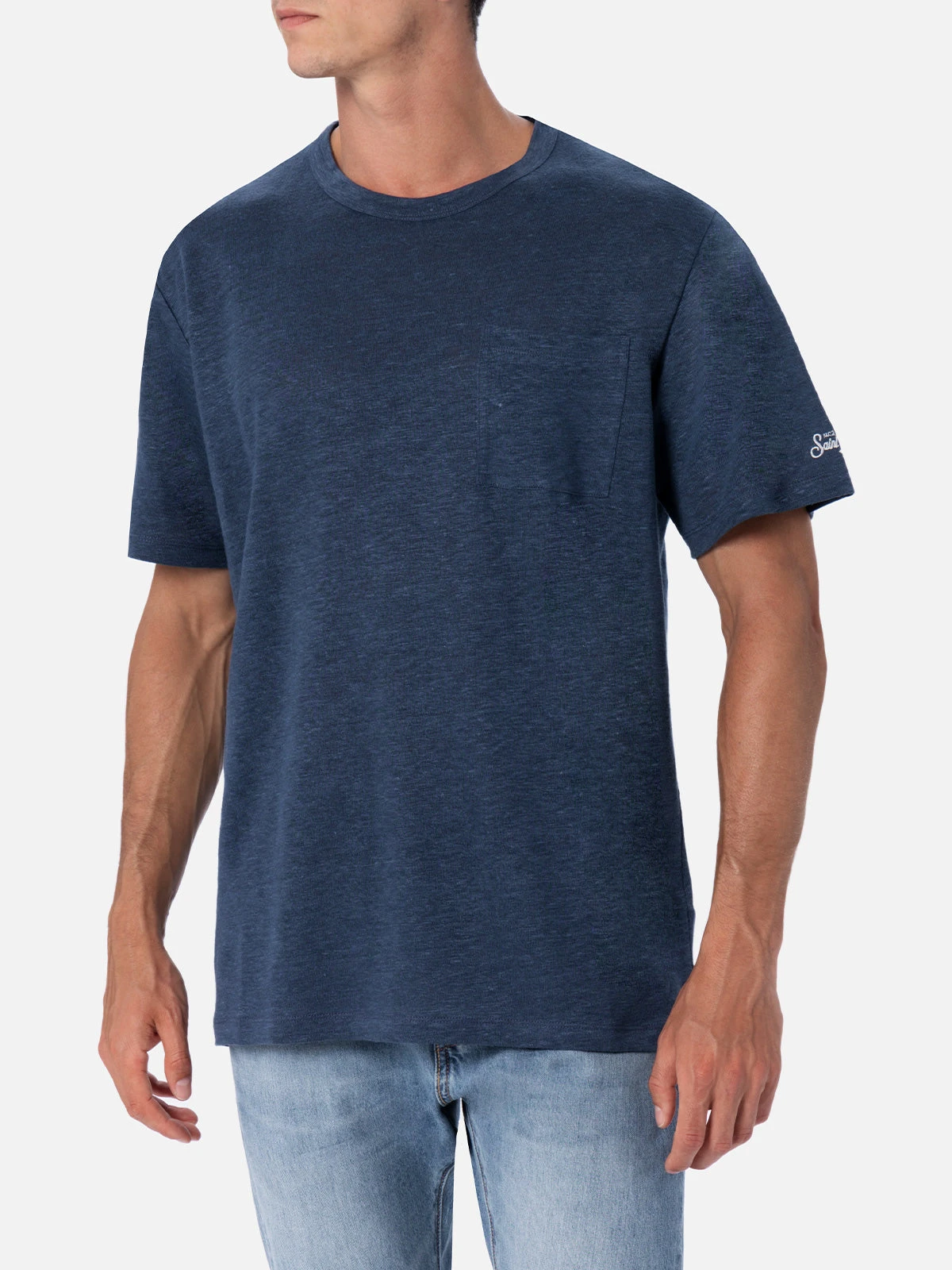 MC2 Saint Barth Man Navy Blue Linen Jersey T-shirt Ecstasea With Pocket 4 MC2 Saint Barth Man Navy Blue Linen Jersey T-shirt Ecstasea With Pocket - Image 2