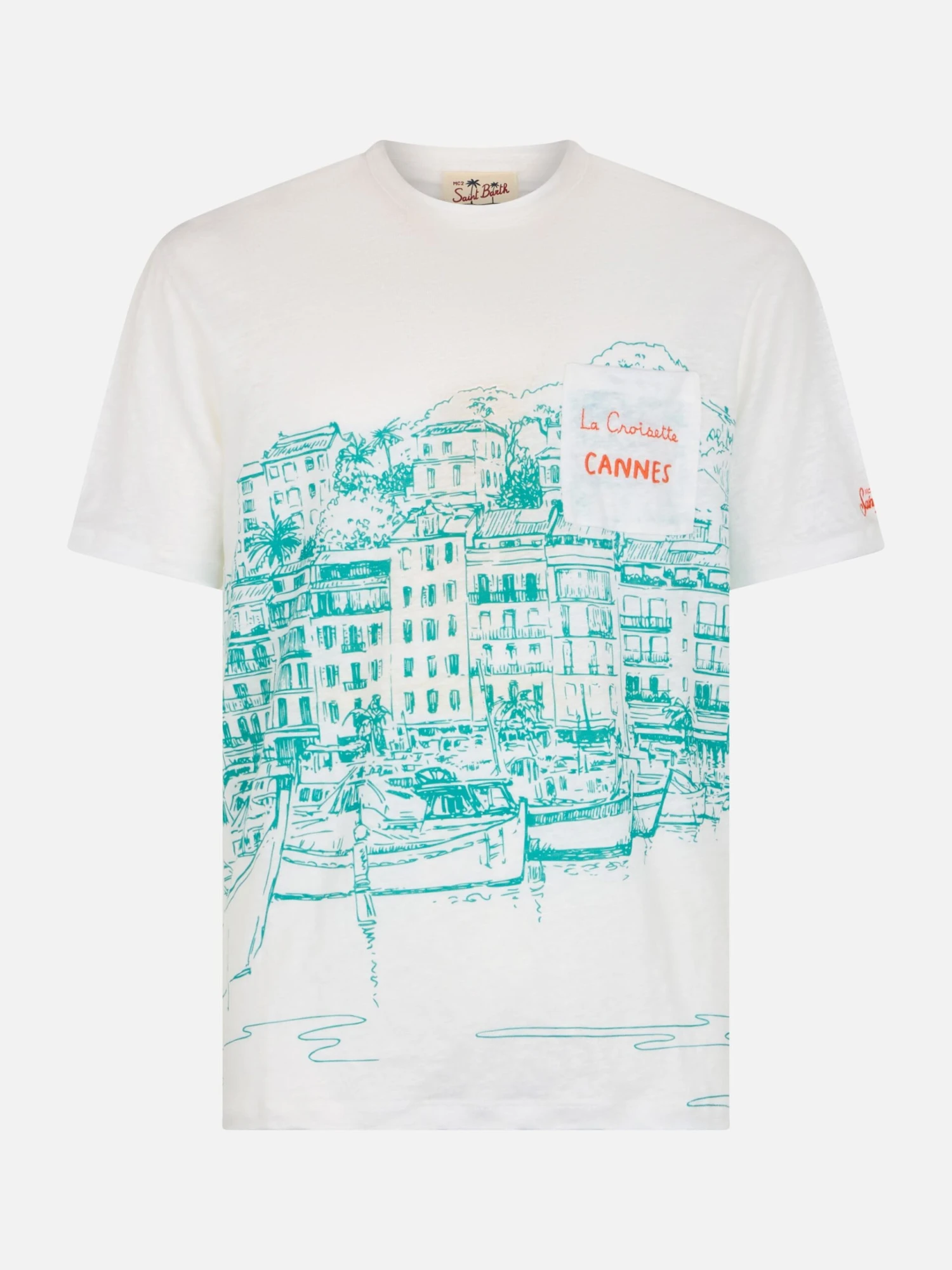 MC2 Saint Barth Man Linen Jersey T-shirt Ecstasea With Cannes Placed Print And Embroidered Pocket 6 MC2 Saint Barth Man Linen Jersey T-shirt Ecstasea With Cannes Placed Print And Embroidered Pocket - Image 4