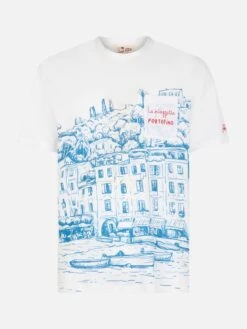 MC2 Saint Barth Man Linen Jersey T-shirt Ecstasea With Portofino Placed Print And Embroidered Pocket -MC2 Saint Barth Shop UID ECS000103710F MAN T SHIRT WHITE 1