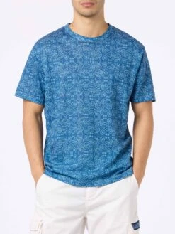MC2 Saint Barth Man Blue Linen Jersey T-shirt Ecstasea With Sashiko Print -MC2 Saint Barth Shop UID ECS000104243F MAN T SHIRT BLUE 20240618083500 2