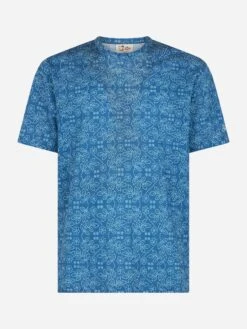 MC2 Saint Barth Man Blue Linen Jersey T-shirt Ecstasea With Sashiko Print -MC2 Saint Barth Shop UID ECS000104243F MAN T SHIRT BLUE 1