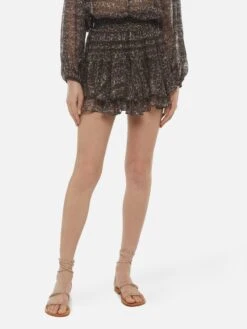 MC2 Saint Barth Eivissa Ruffled Mini Skirt In Lurex Silk Voile With Animalier Print
