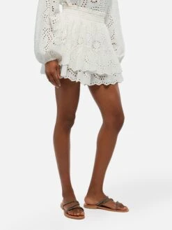 MC2 Saint Barth Eivissa Ruffled Mini Skirt In White Sangallo Lace