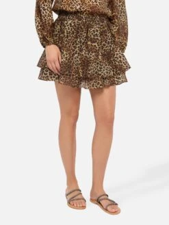 MC2 Saint Barth Eivissa Ruffled Mini Skirt In Silk Voile With Animalier Print